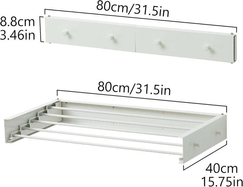 RFOUO Clothes Drying Rack,Laundry Hanging Rack Collapsible,Wall Mounted Drying Rack for Laundry,Foldable Drying Rack Indoor Outdoor,31.5" Wide,5 Aluminum Rods with Hooks, 60 lb Capacity (White 31.5" Hooks) - Image 3